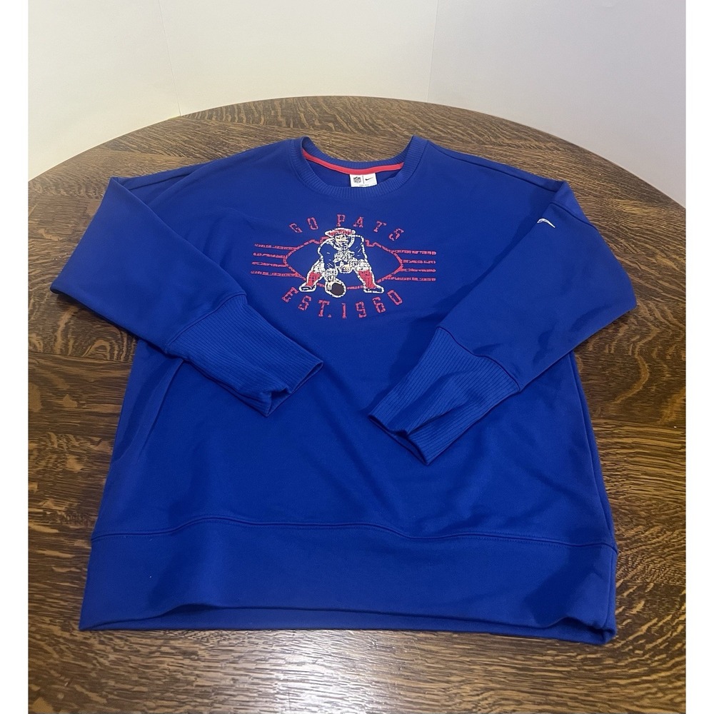Nike Patriots Royal Rewind Dri-FIT Sweatshirt Mens L Blue NFL Graphic Hoodie